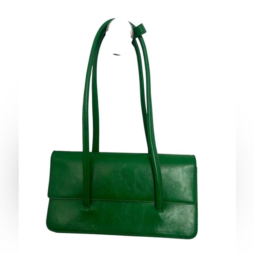 Green Faux Leather Flap Shoulder Bag